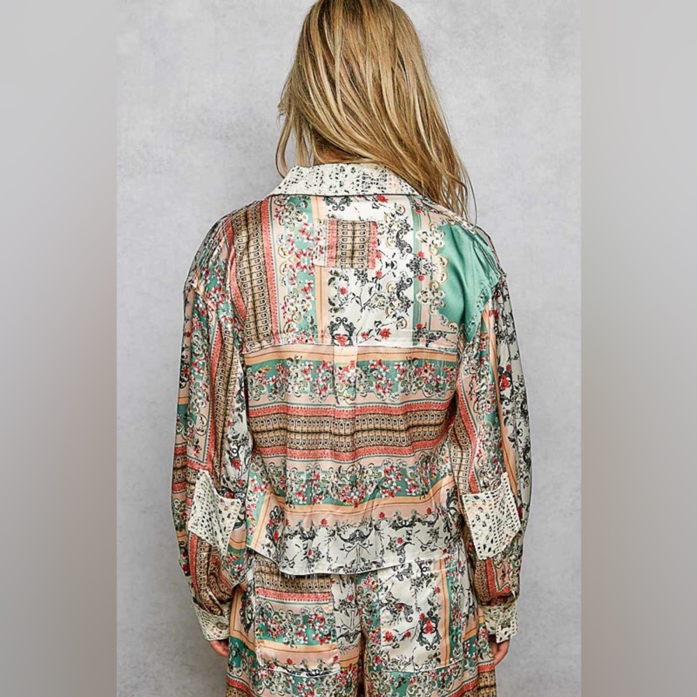 POL Floral Women's jogger and jacket set medium jade green off-white, peach NWOT - Picture 3 of 3